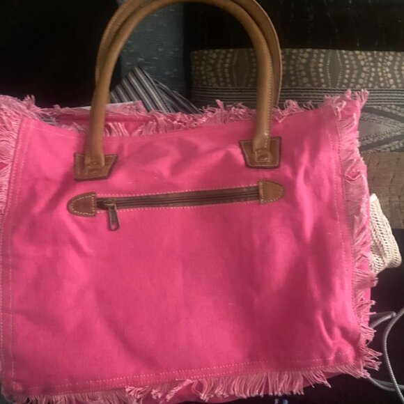 Neiman Marcus LE CAFE DE LA PLACE PROVENCE Canvas Leather Tote Bag - Picture 4 of 7